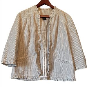 Willi Smith Striped Taupe and Ivory Ruffled Jacket